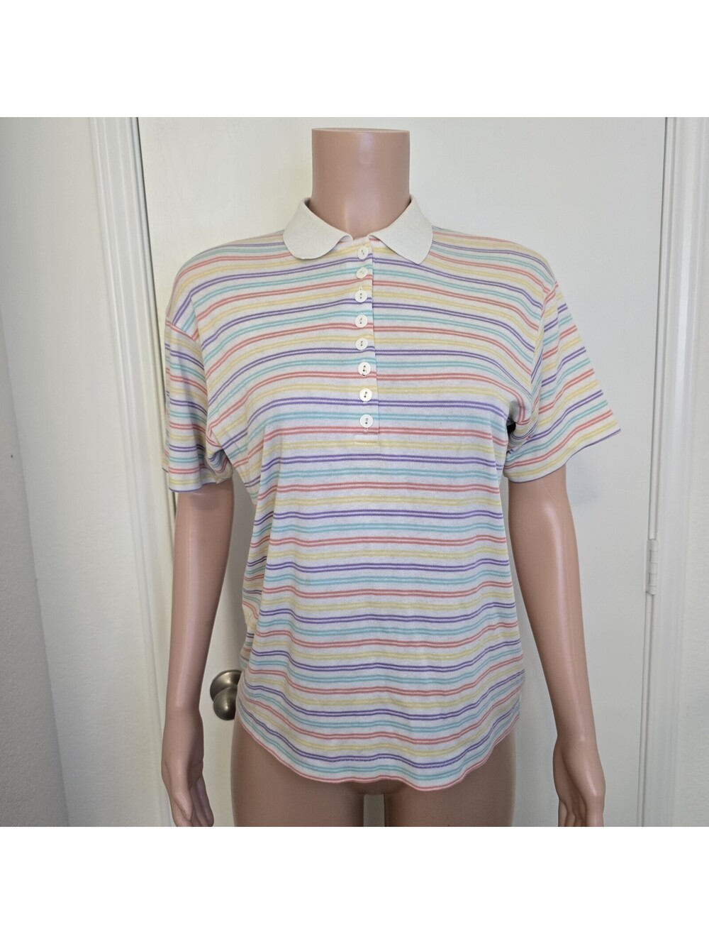 VTG Catalina Rainbow Striped Collared Polo T-Shirt Preppy 2000s Y2K USA Sz S